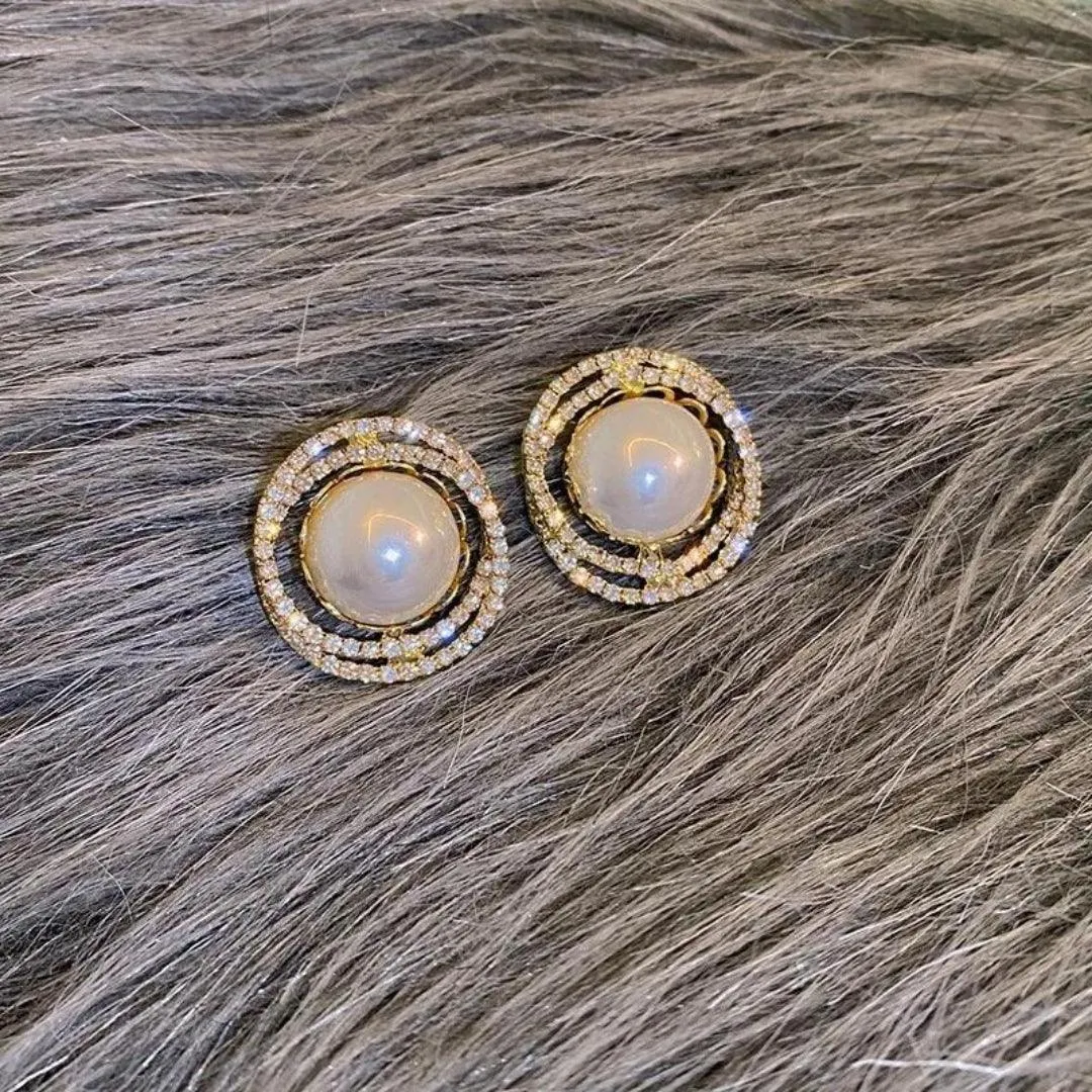 Pearl and Crystal Halo Stud Earrings