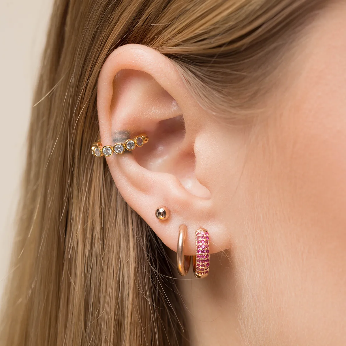 Pink Pave Huggie Earrings