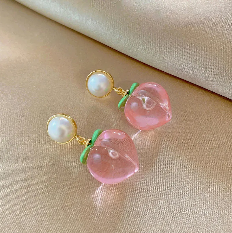 Pink Peach Pearl Stud Earrings