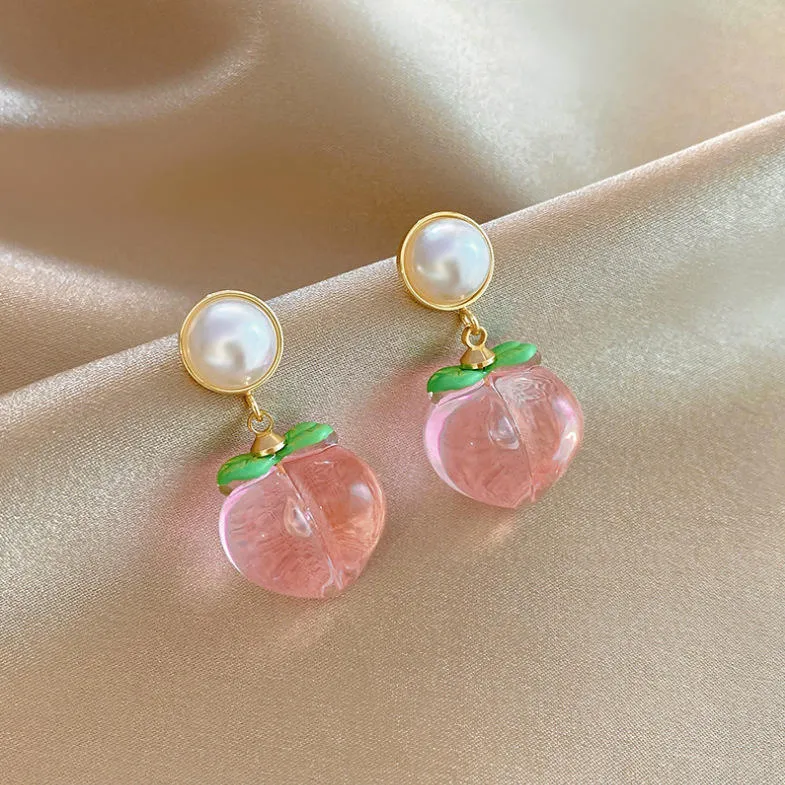 Pink Peach Pearl Stud Earrings