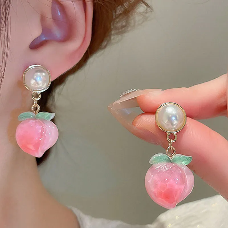 Pink Peach Pearl Stud Earrings