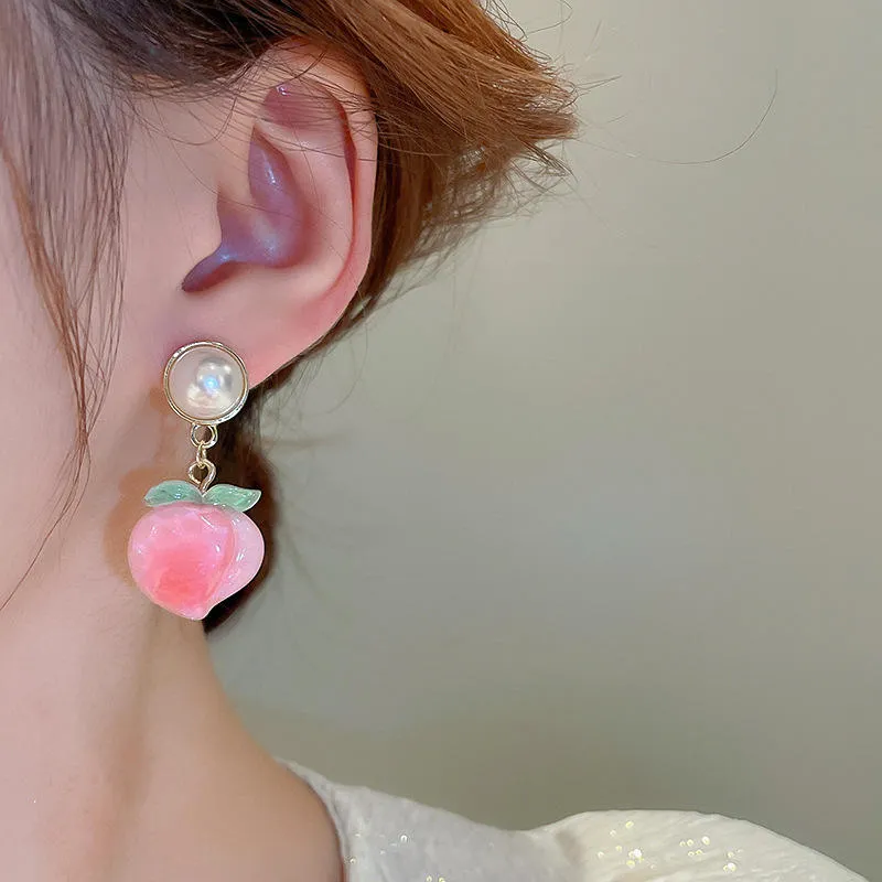 Pink Peach Pearl Stud Earrings