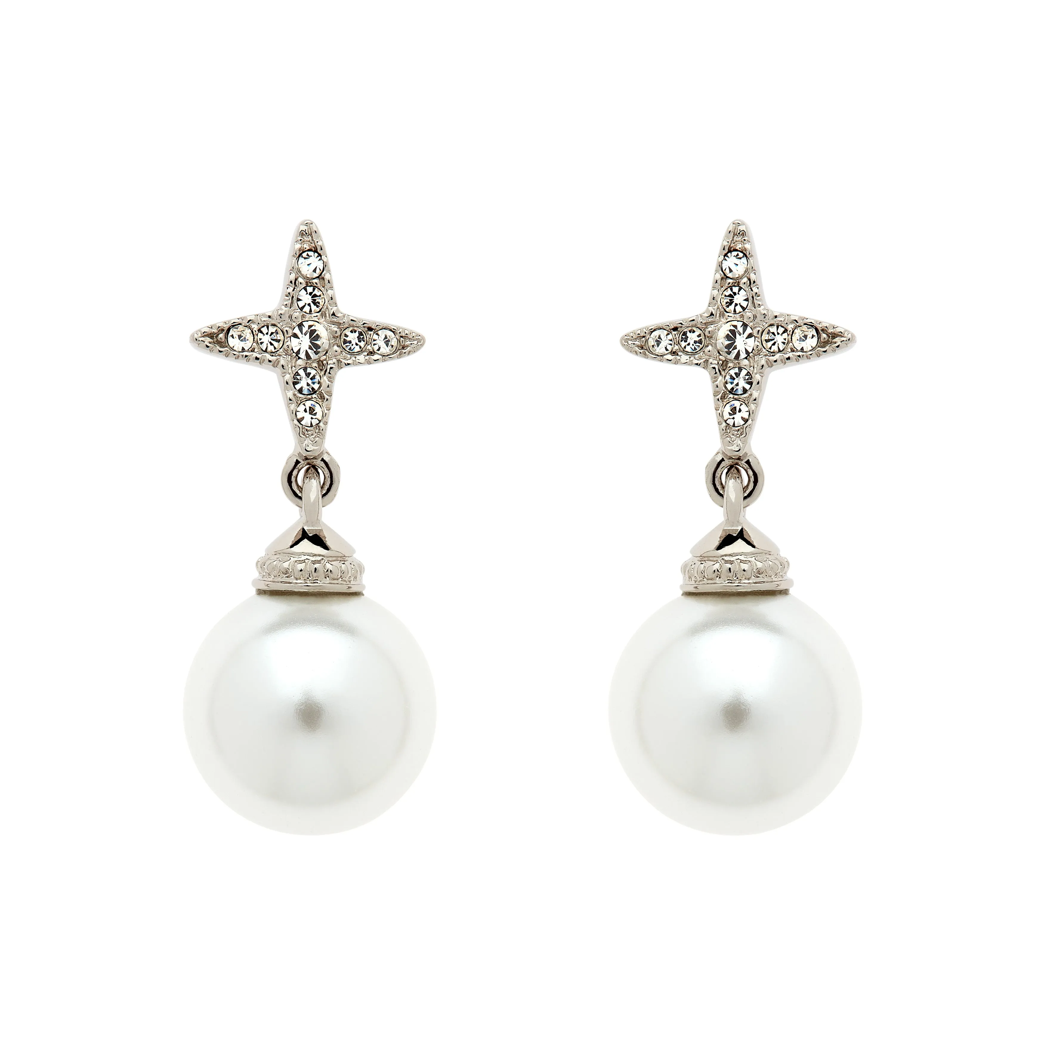 Pl Crystal Star & Pearl Earrings