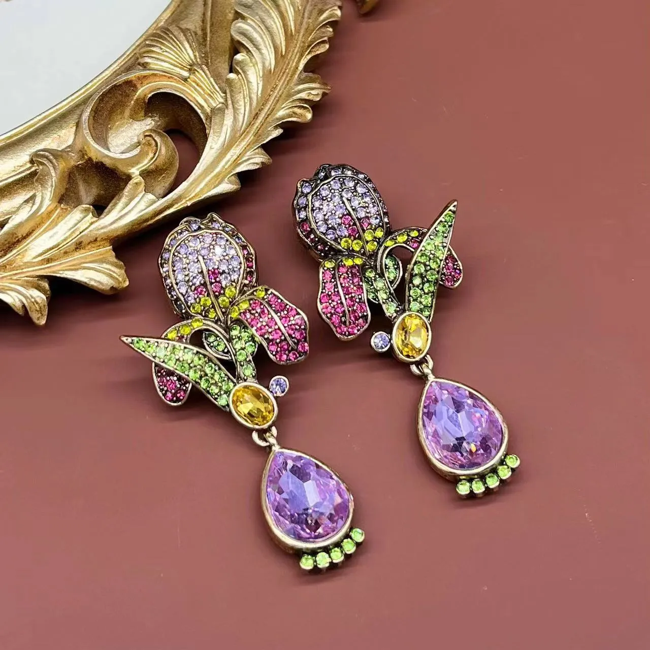 Pre Order:  Purple Glass Pearl Luan Flower Necklace   Earrings