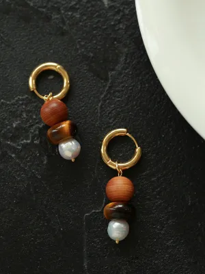 Primeval Forest Nature's Wood Bead Pearl Drop Earring