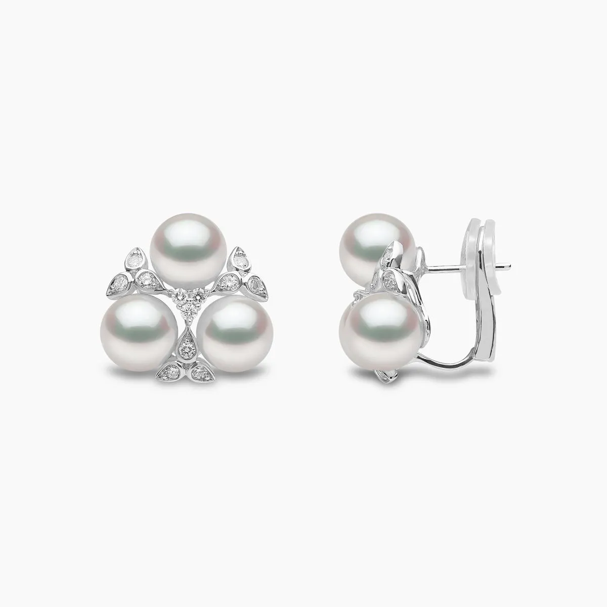 Raindrop 18K Gold Triple Akoya Pearl and Diamond Earrings