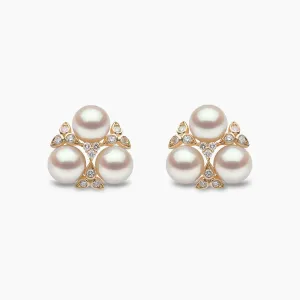 Raindrop 18K Gold Triple Akoya Pearl and Diamond Earrings