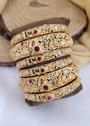 Rajwadi Judau Kada Set, Rajwadi kada 6 Psc, Pachali bangles , Meenakari Kada, Indian Wedding jewelry, Kundan bridal bangles Set, Set of 2