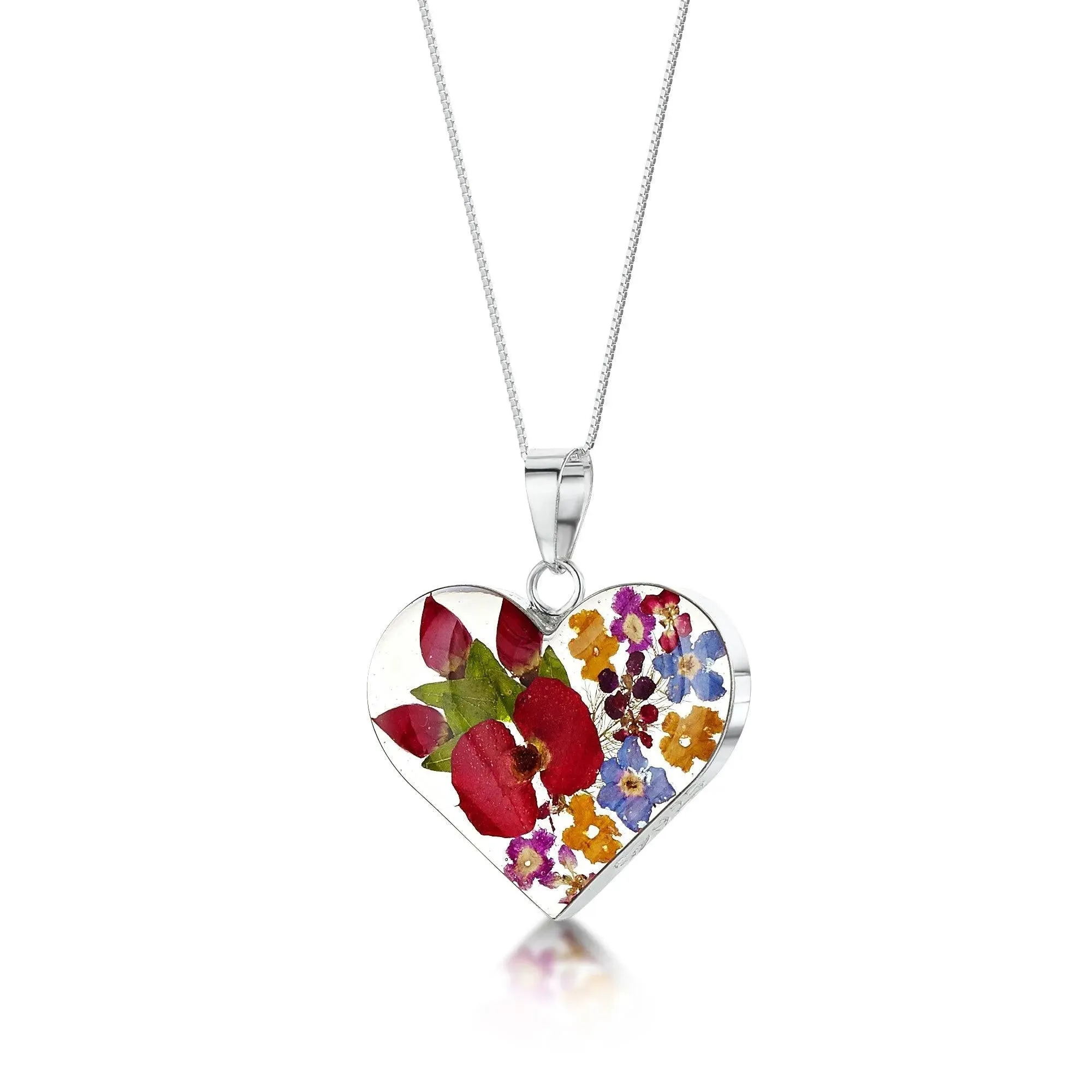 Real flower heart necklace by Shrieking Violet® Sterling silver pendant handmade with real flowers