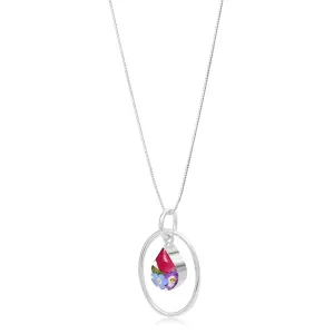 Real flower necklace by  Shrieking Violet® Sterling silver oval pendant with real flowers & silver oval surround. Stylish gift for nature lovers.