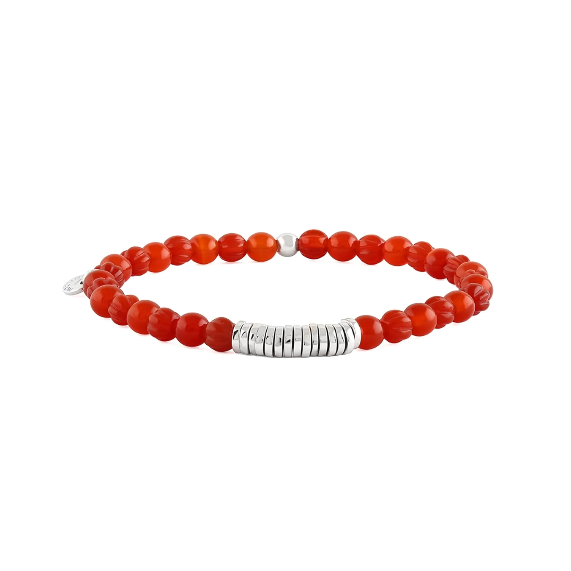 Red Cornelian Beaded Bracelet with Silver Spacer Discs