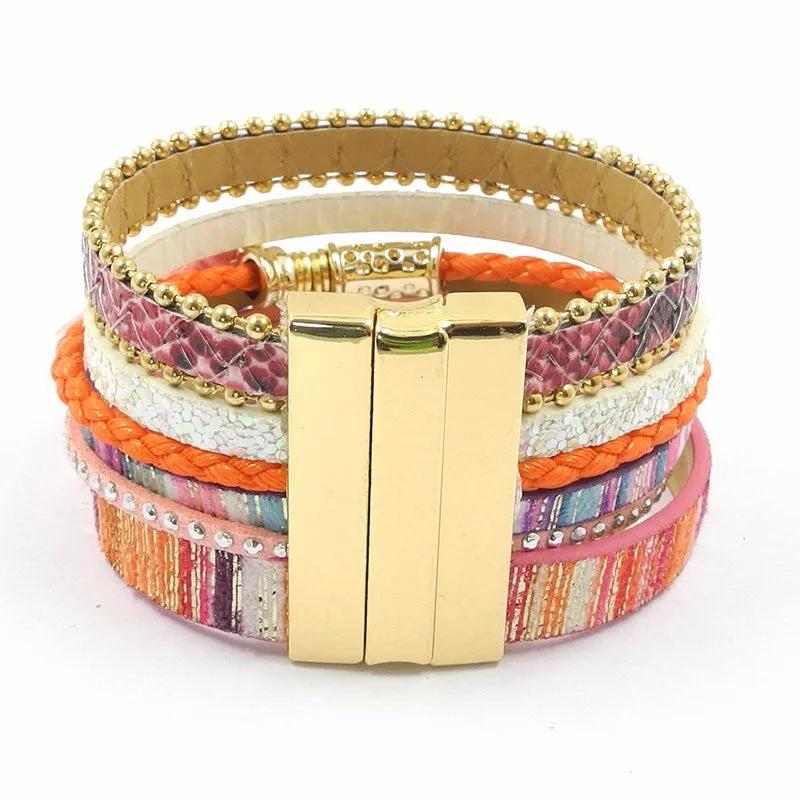 Red leather bracelet women charm bracelets magnet buckle Friendship bracelet Bohemian bracelets&bangles women jewelry