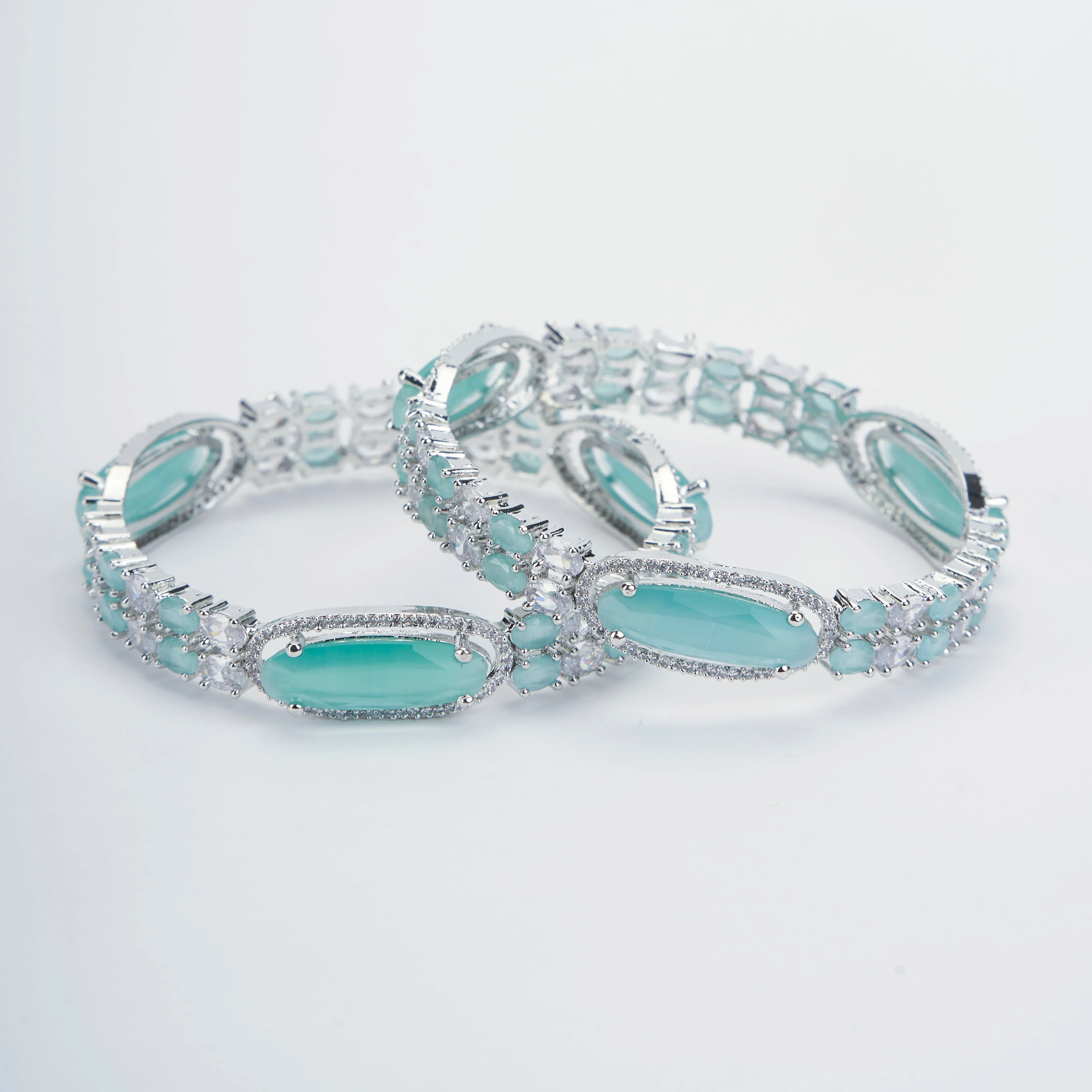 Rhodium Rose Mint Bangles Set  (Pack of 2)