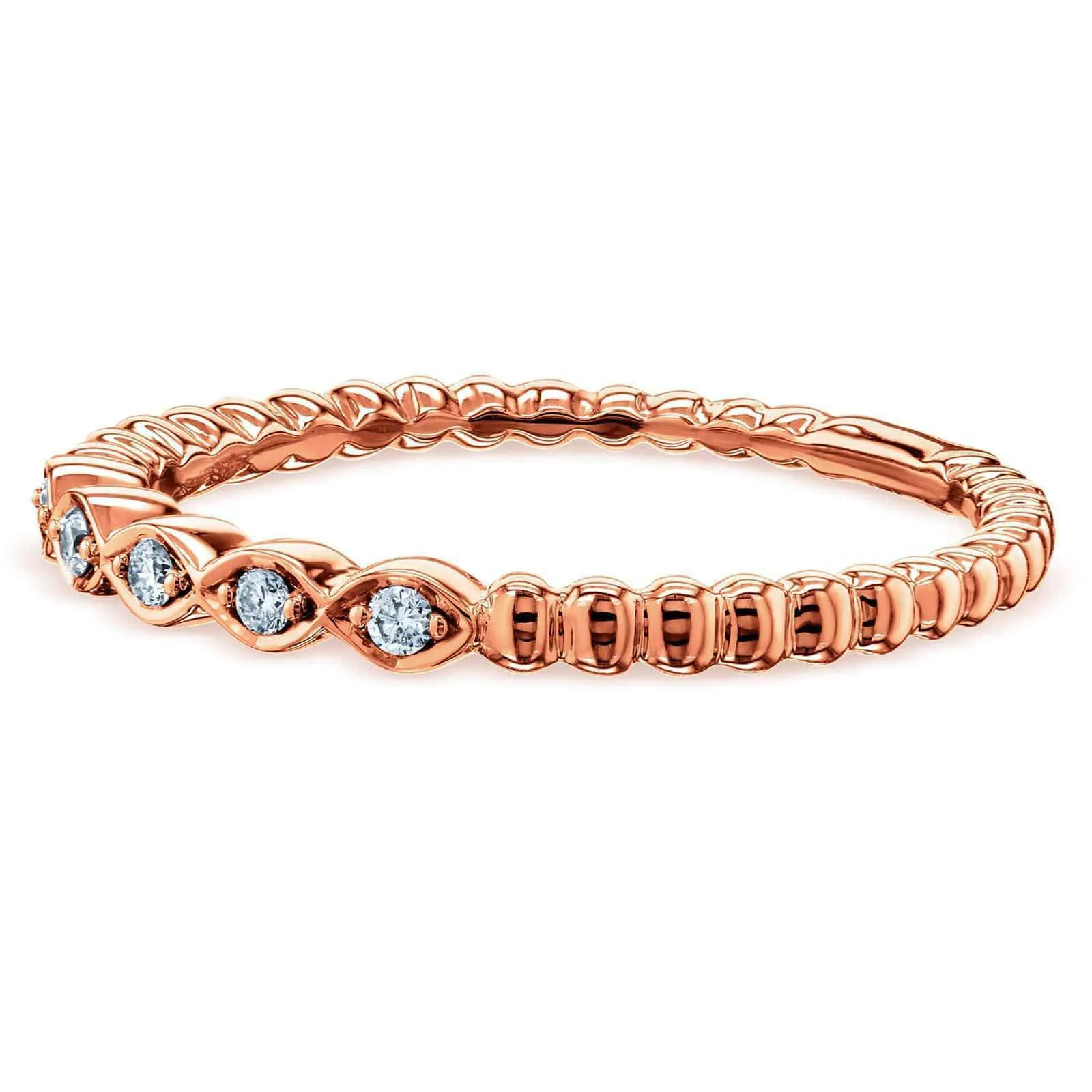 Ribbed Navette Line Diamond Ring, Rose Gold