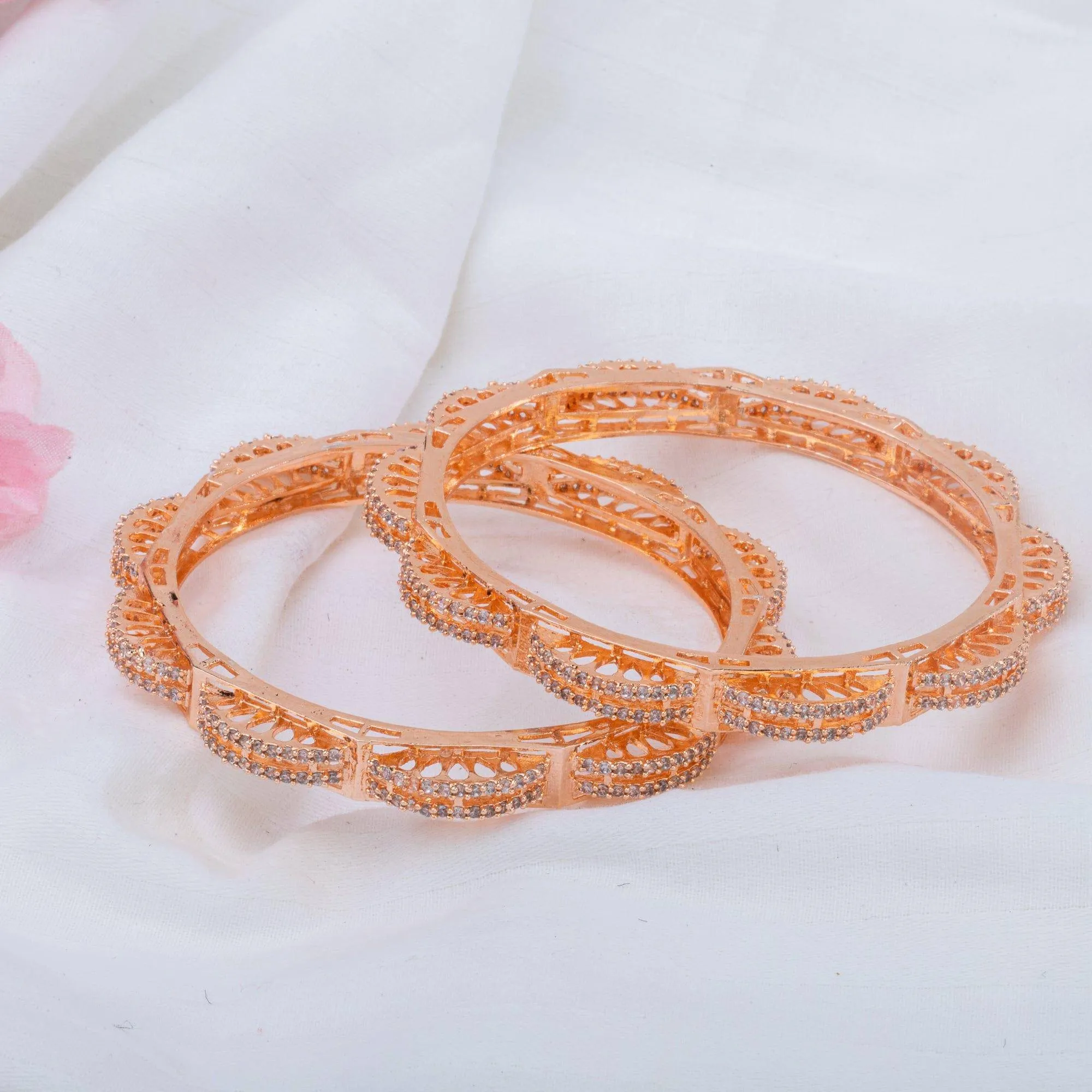 Rose Gold American Diamond Bangle Set