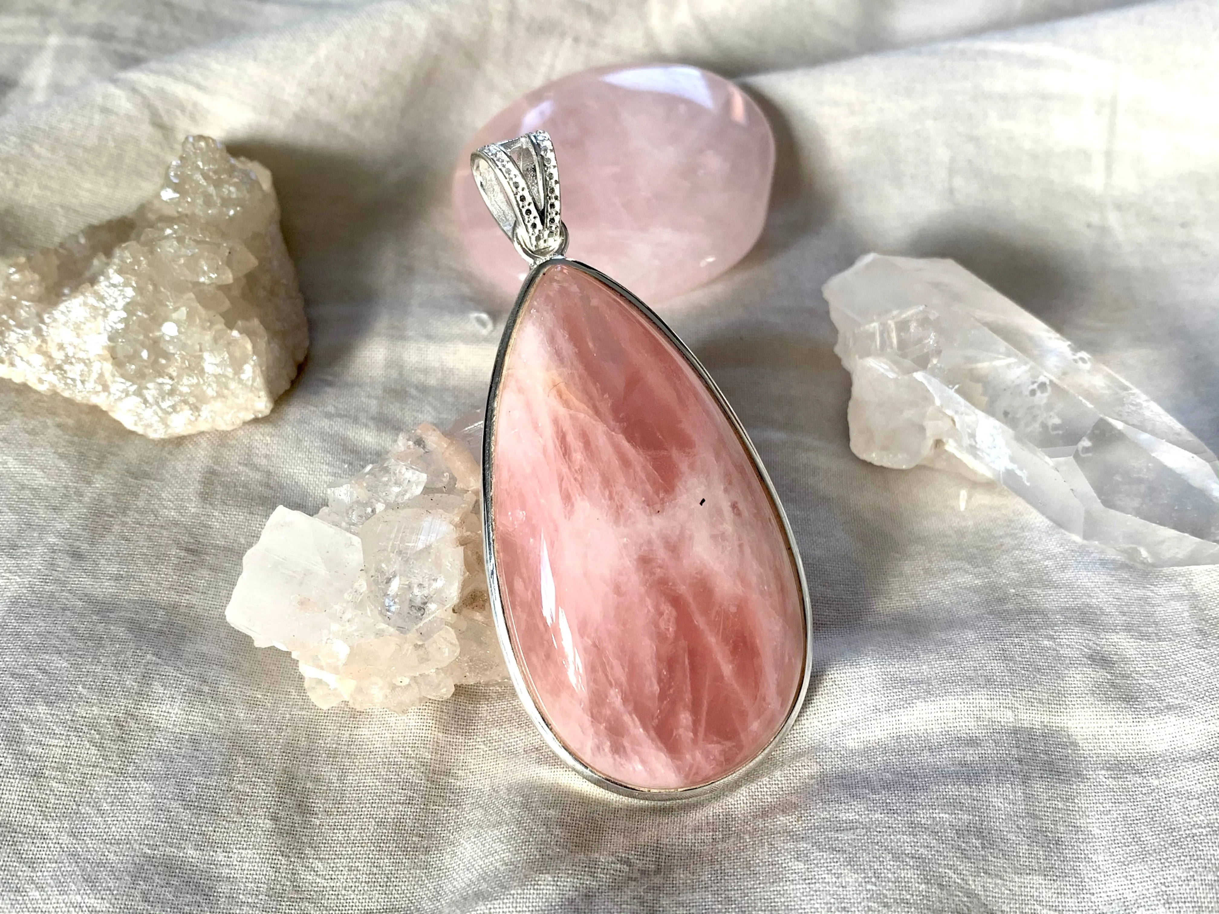 Rose Quartz Clarissa Pendant - XLarge Teardrop (One of a kind)