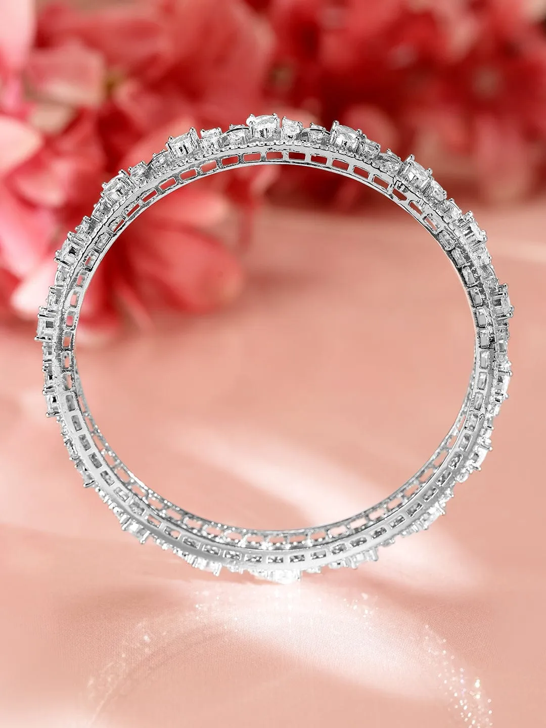 Rubans Set Of 2 Rhodium-Plated CZ Elegant Studded Bangles