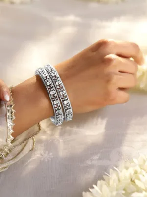 Rubans Set Of 2 Rhodium-Plated CZ Elegant Studded Bangles