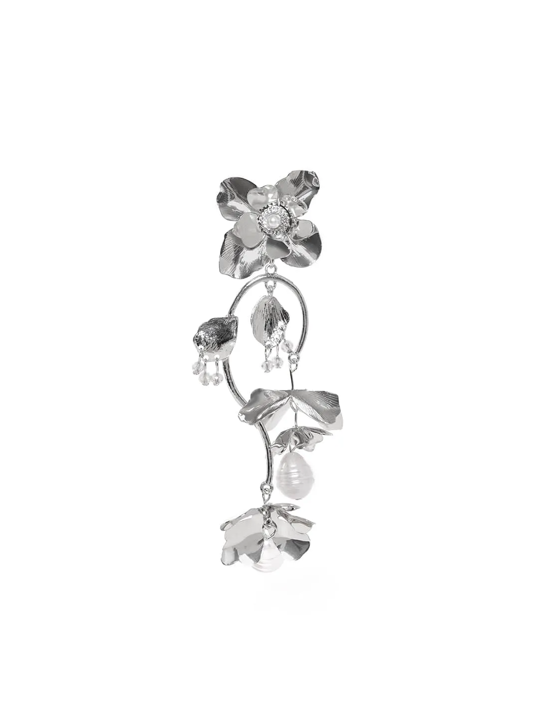 Rubans Voguish Eternal Bloom Silver Long Flower Chandelier Earrings