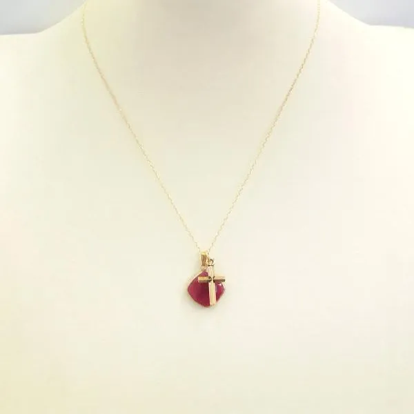 Ruby Cushion with Cross Single Pendant