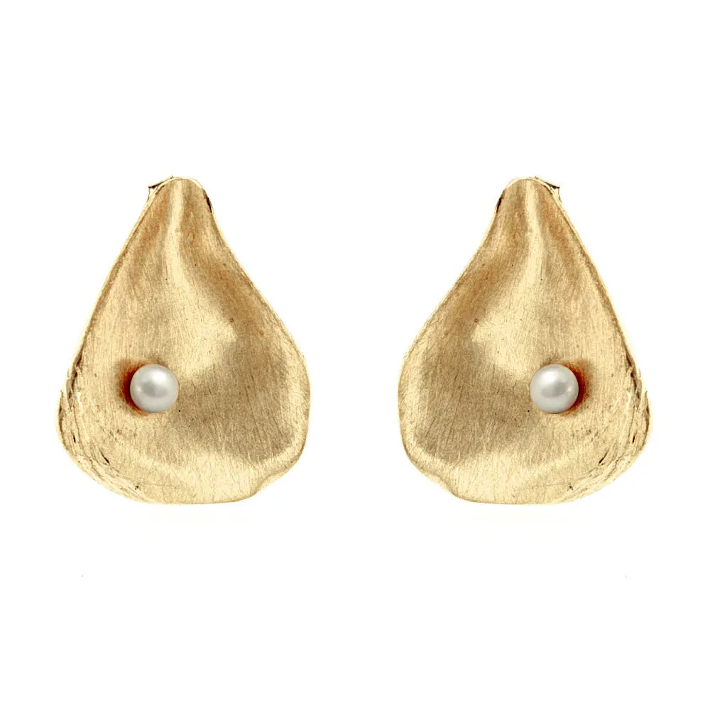 Satin-finish gold vermeil and pearl oyster shell post earrings