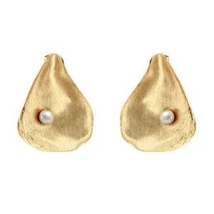 Satin-finish gold vermeil and pearl oyster shell post earrings