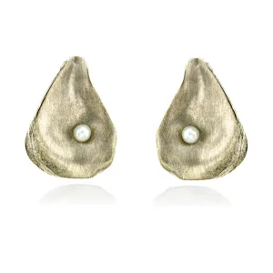 Satin-finish sterling silver and pearl oyster shell post earrings