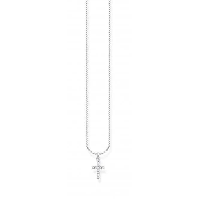 Silver Cross Short Necklace 38cm KE2069-051-14-L38v