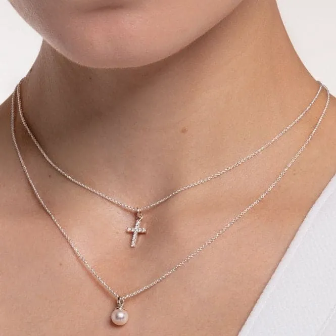 Silver Cross Short Necklace 38cm KE2069-051-14-L38v