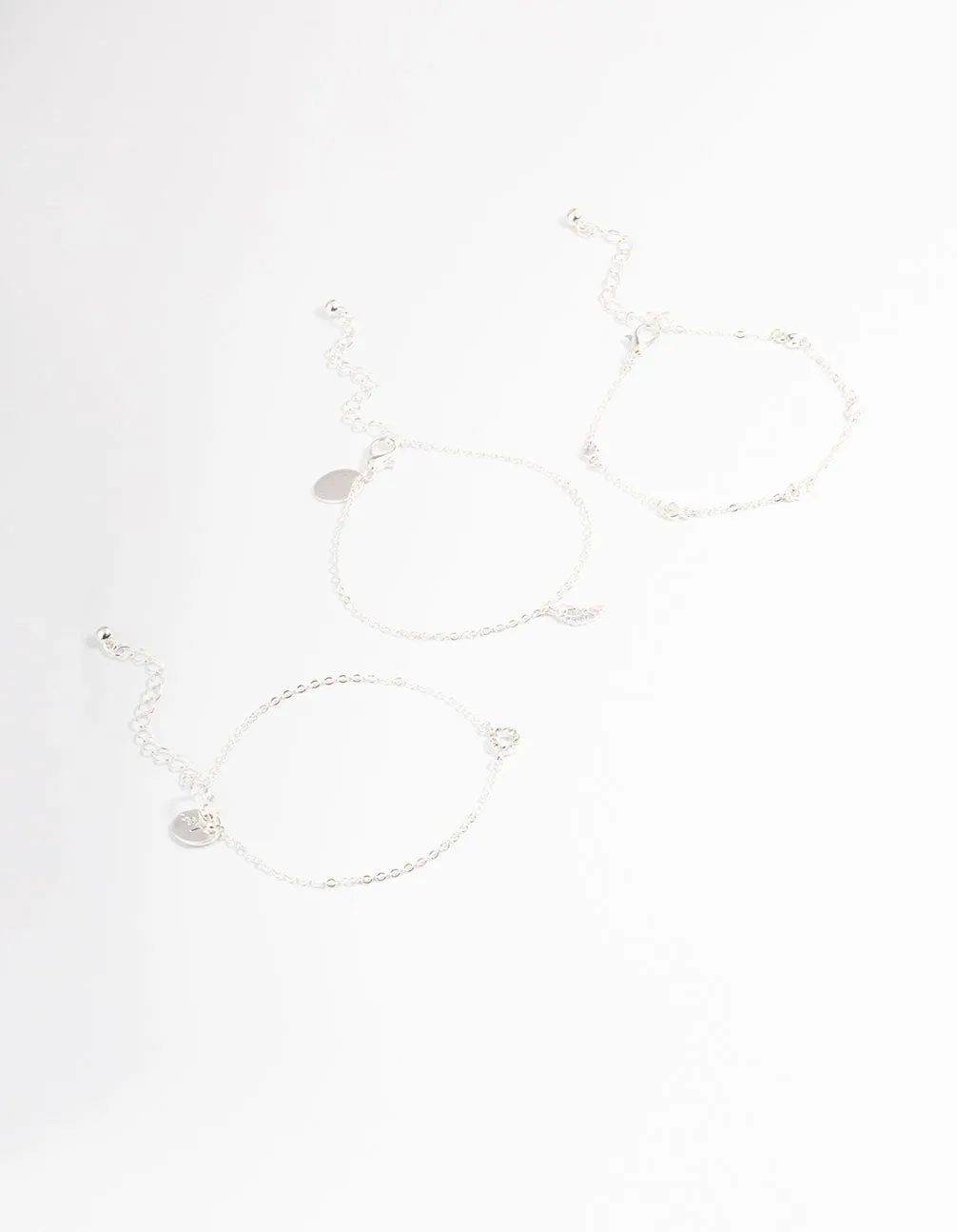 Silver Dainty Circle & Wing Bracelet Pack