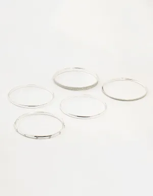 Silver Glitter Paper & Diamante Bangles 5-Pack