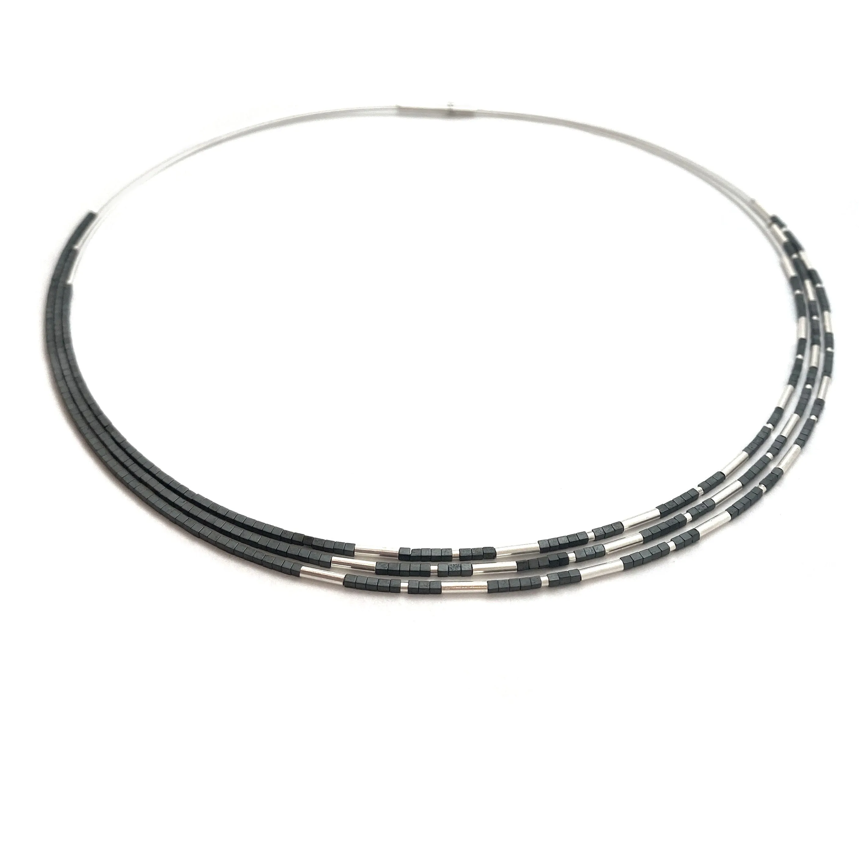 Silver Hematite Collar Necklace