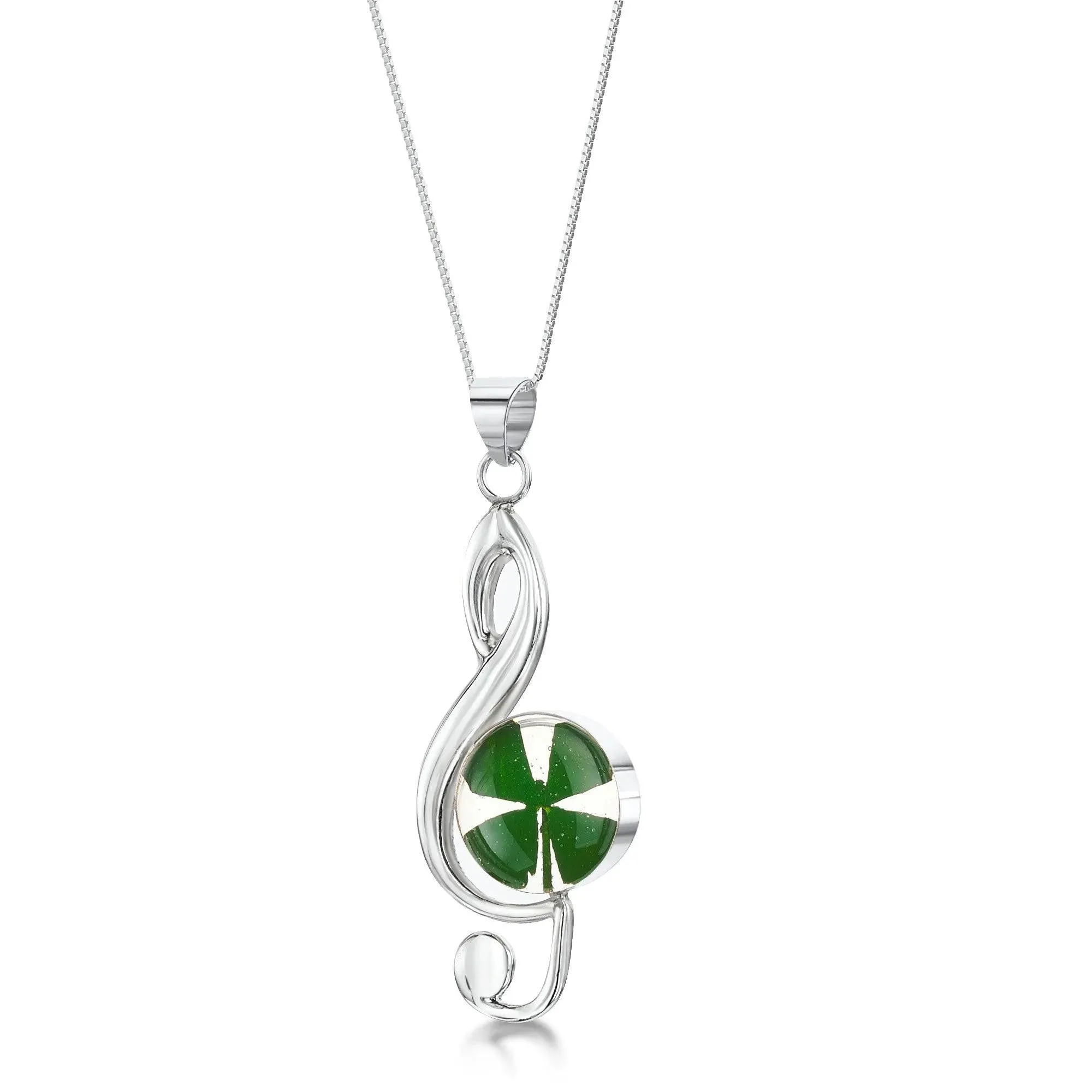 Silver Pendant -Four leaf clover - Treble Clef