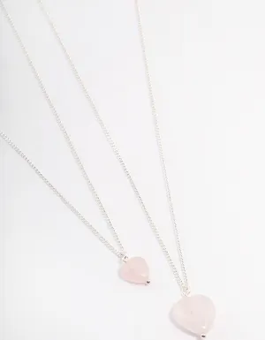 Silver Plated Rose Quartz Heart Necklace Pack