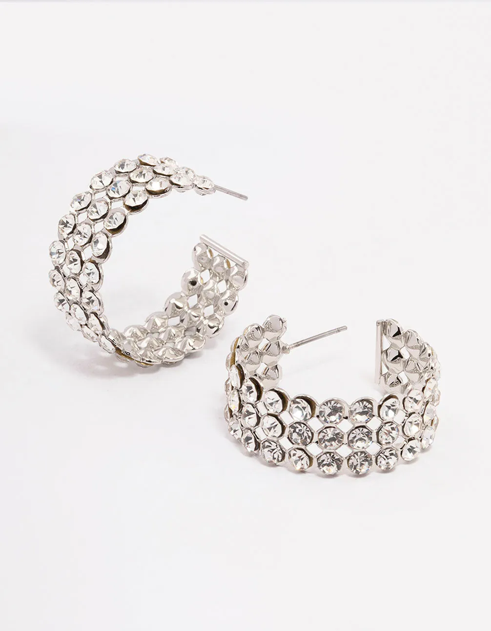 Silver Triple Row Bold Hoop Earrings