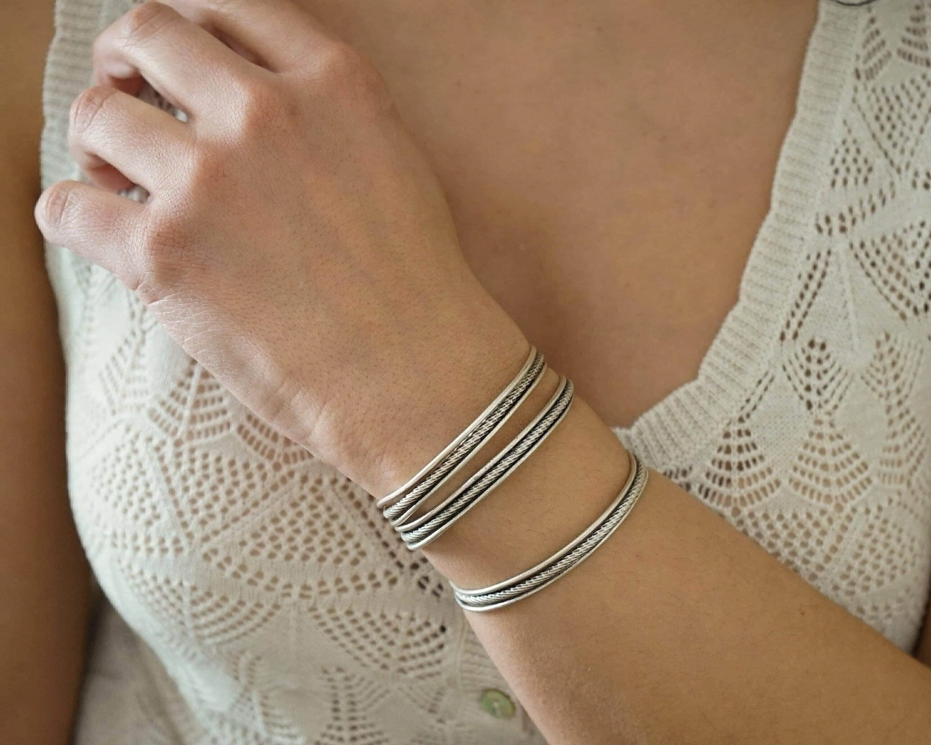 Silver Triple Strand Braided Cuff