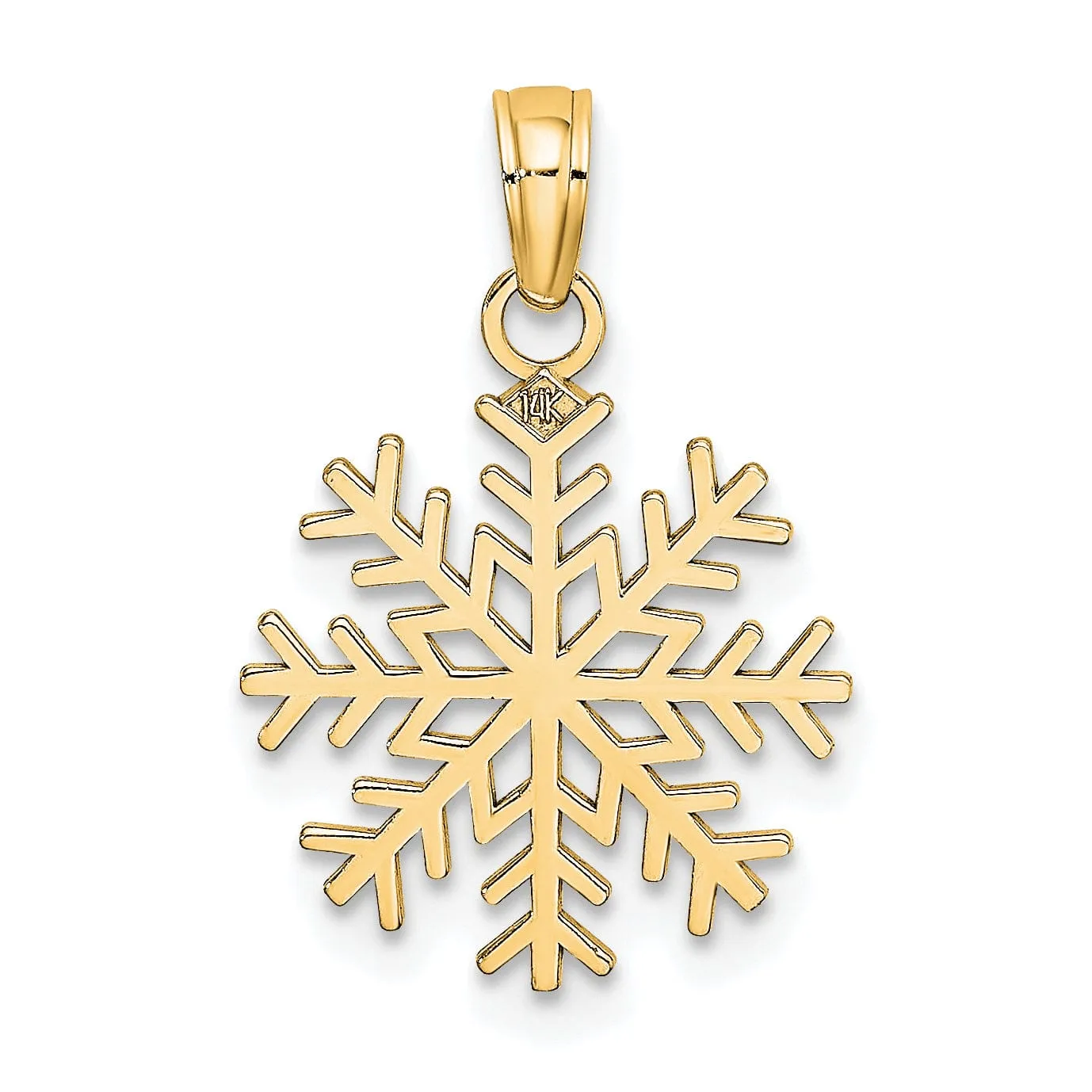 Solid 14k Yellow Gold Snowflake Charm Pendant