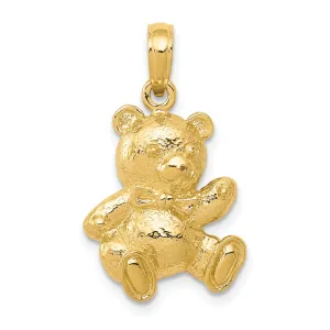 Solid 14k Yellow Gold Teddy Bear Charm Pendant