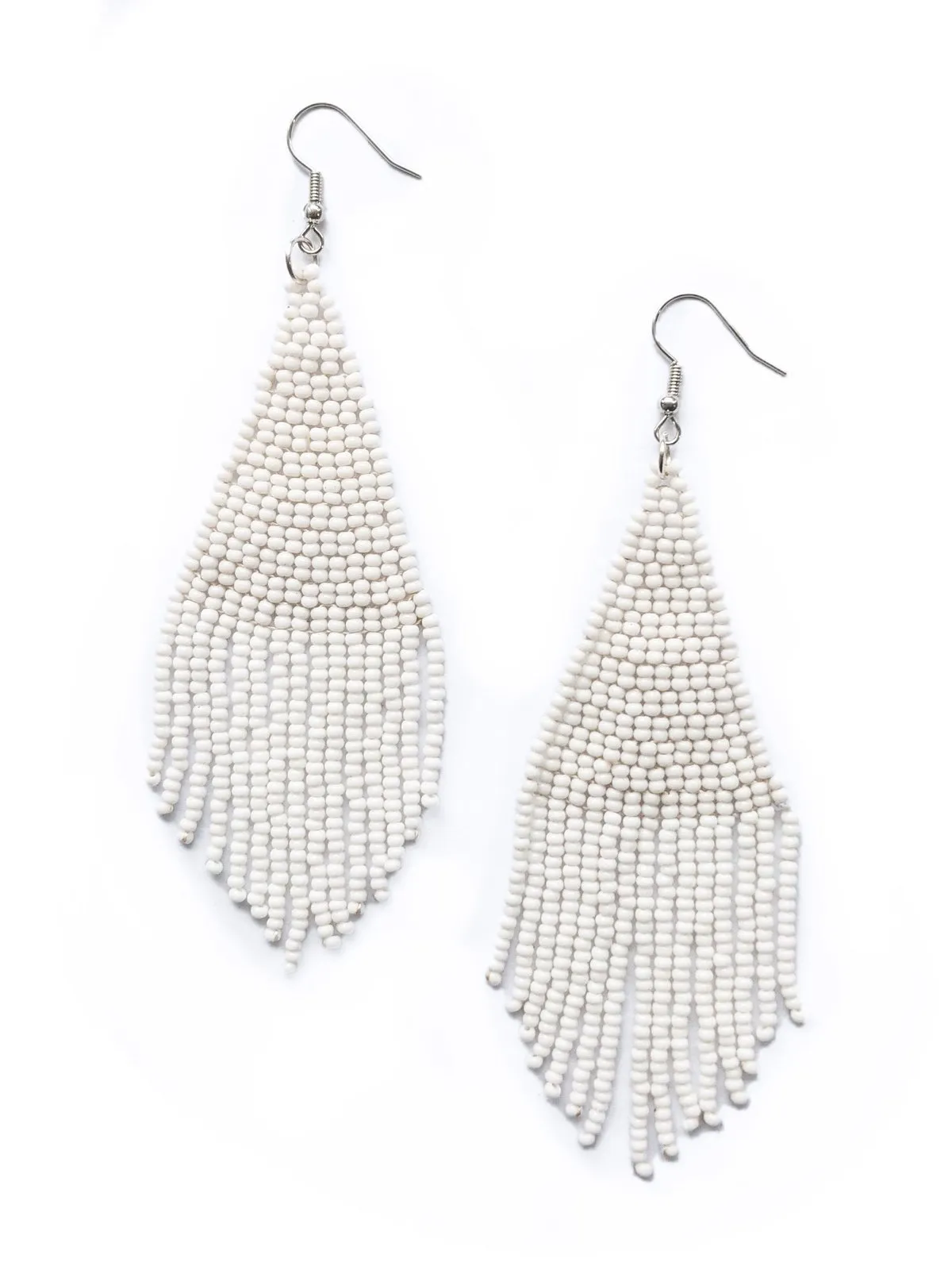 Solid Beaded Tassel Earring - White