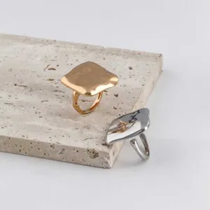 Square Big Sterling Silver Ring- 18k Gold Plated