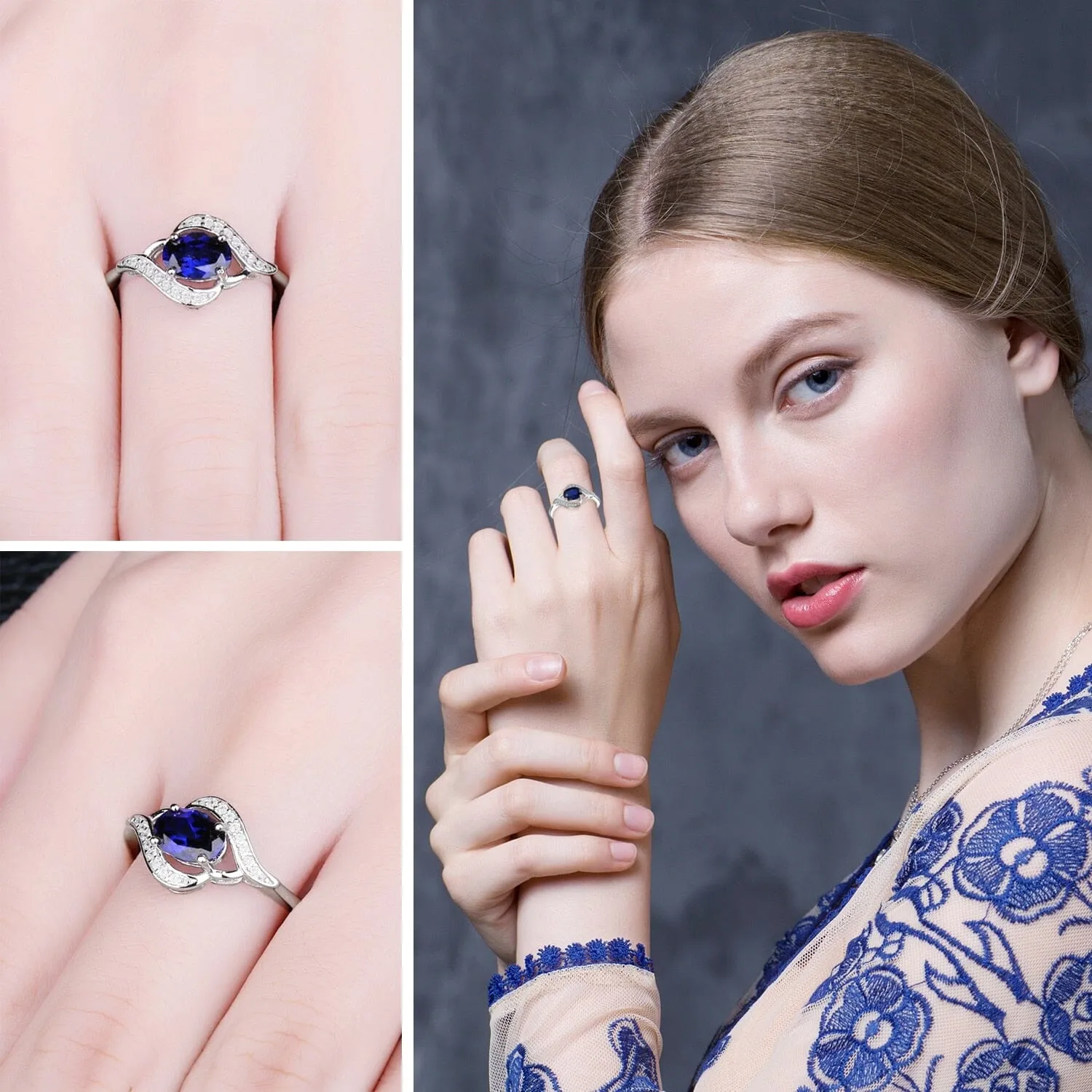 Statement Halo Blue Sapphire Ring - 925 Sterling Silver