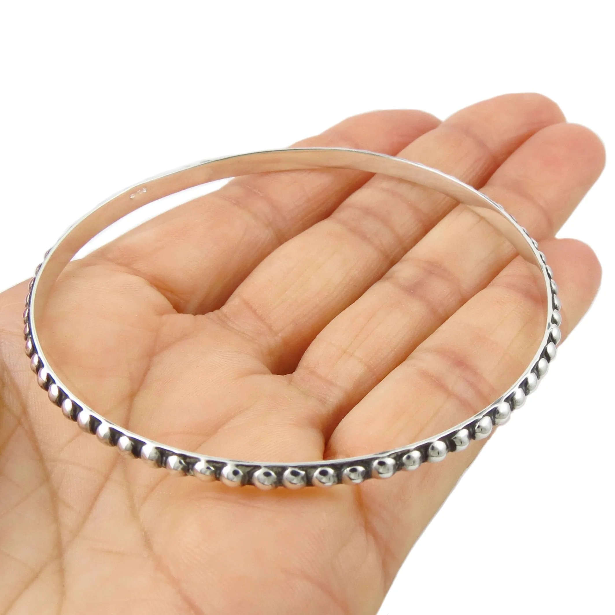 Sterling Silver Beaded Large Bangle