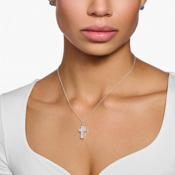 Sterling Silver White Stones Cross Necklace KE2166-051-14