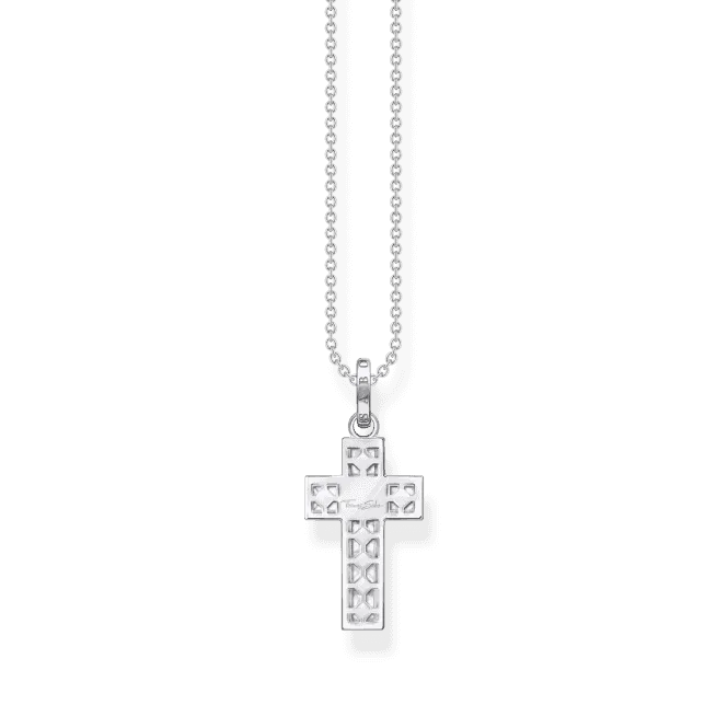 Sterling Silver White Stones Cross Necklace KE2166-051-14