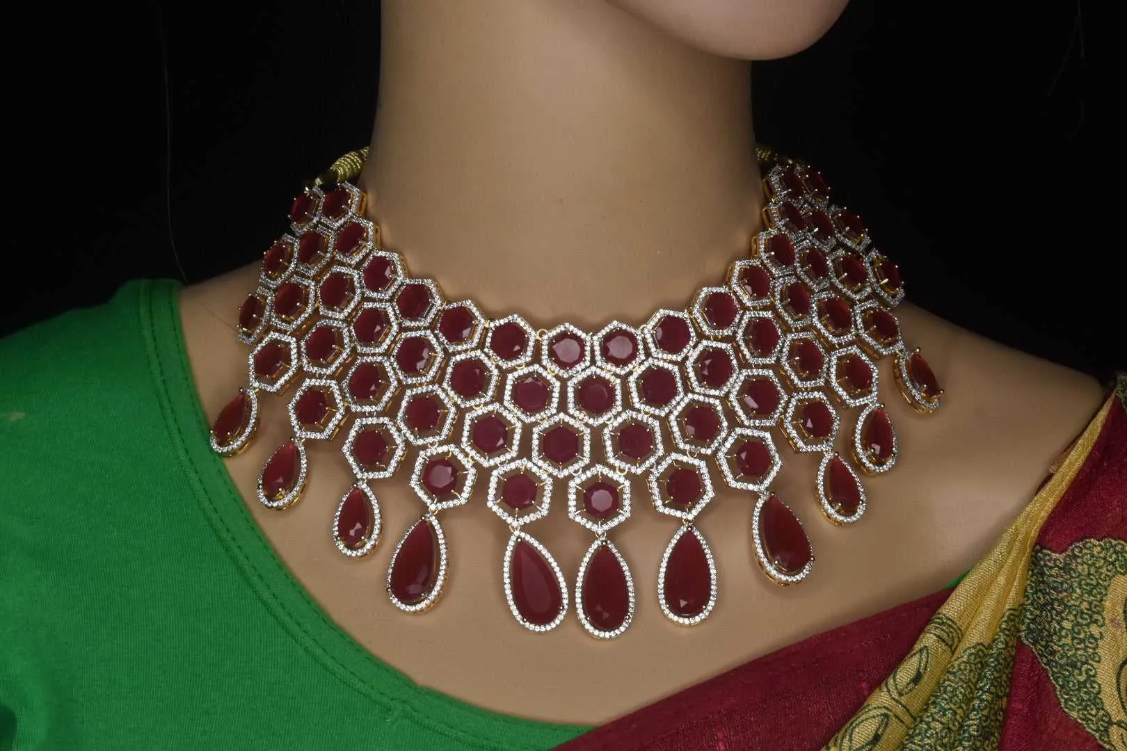 Stunning American Diamonds with Ruby, Emralds embedded Choker set