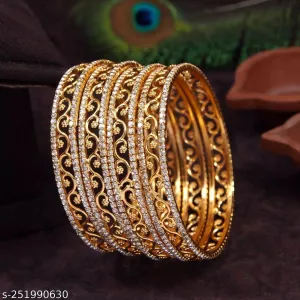 Stunning gold polished American diamond bangles set