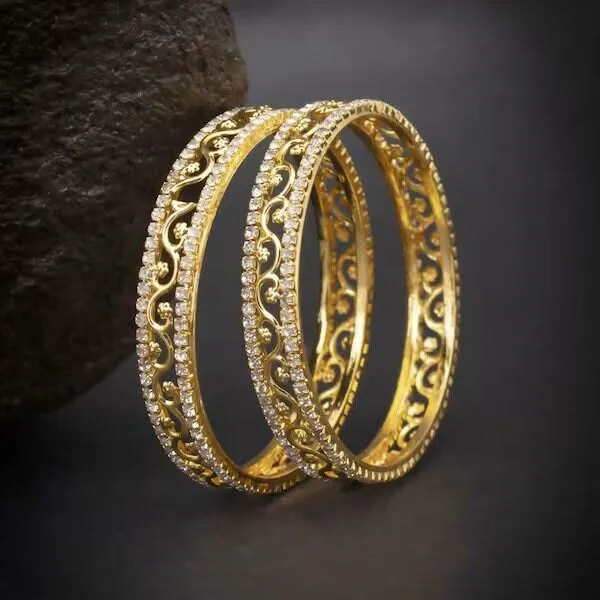 Stunning gold polished American diamond bangles set