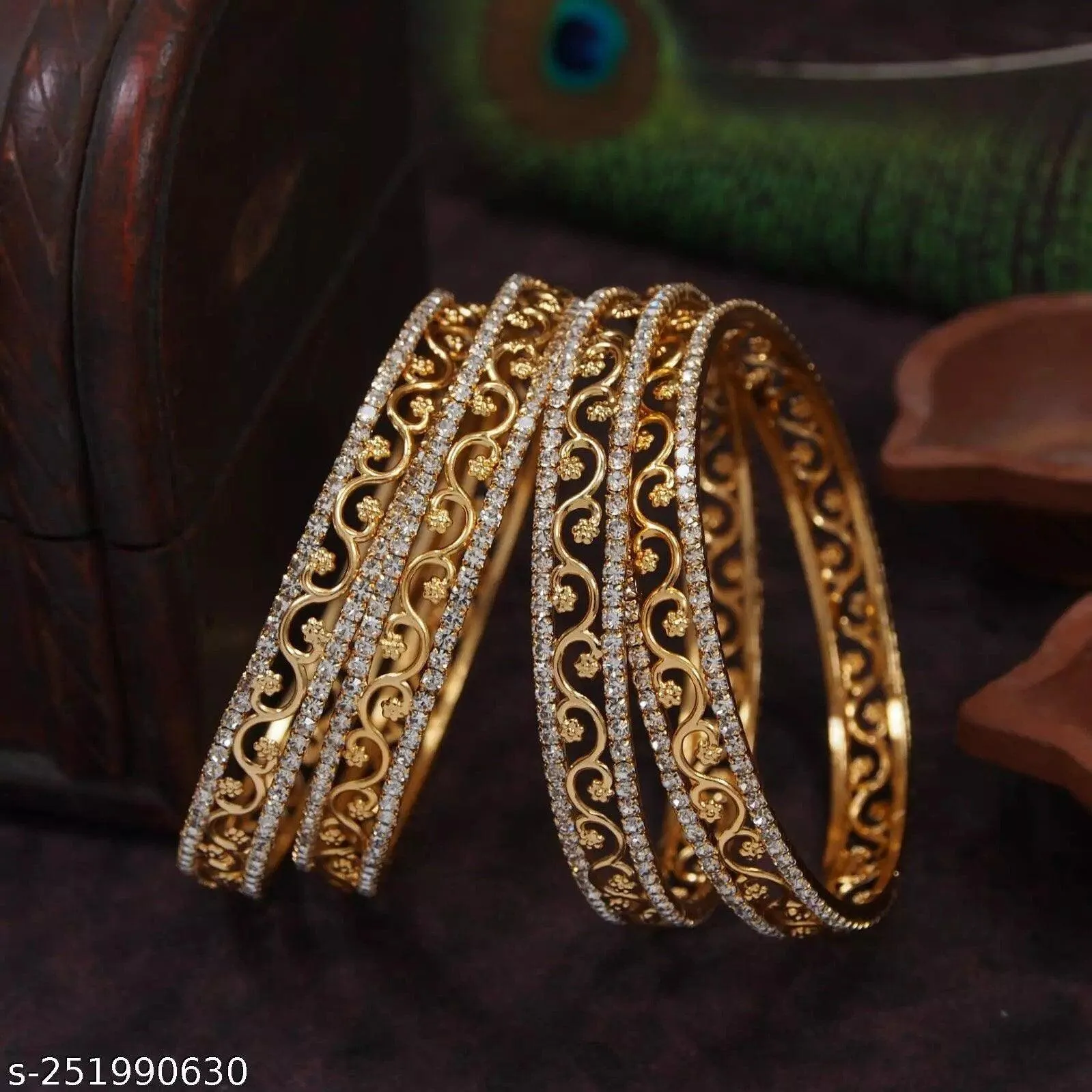 Stunning gold polished American diamond bangles set