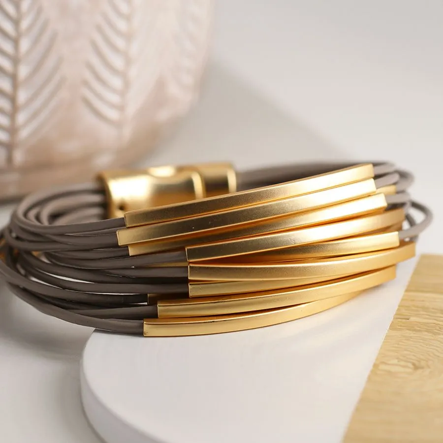 Taupe Multi Strand & Gold Bars Bracelet