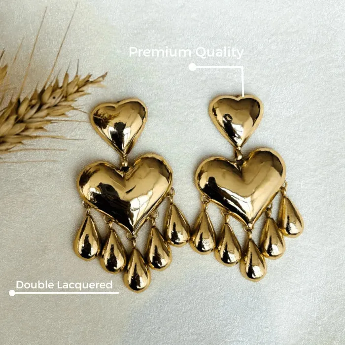 TFC Bold Heart Drops Gold Plated Dangler Earrings